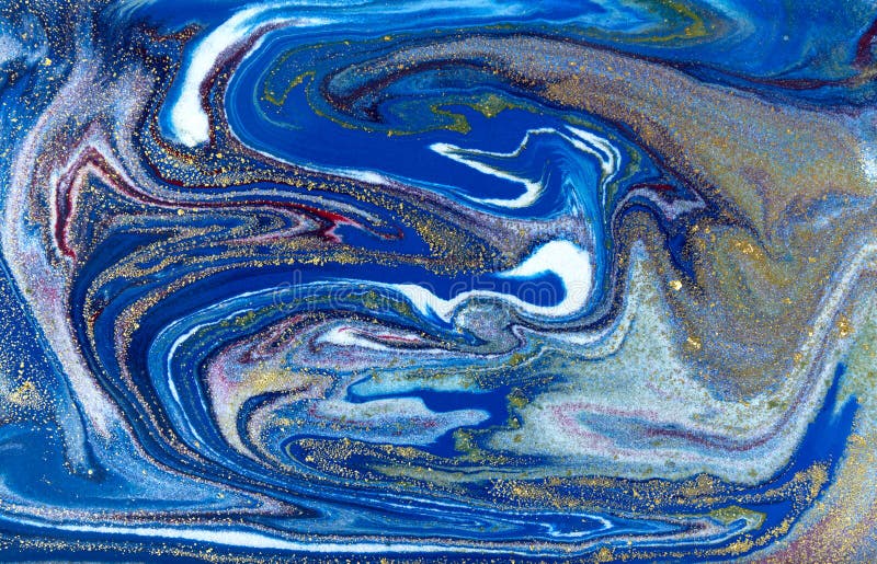 Μπλε χρυσό marbling σχέδιο Χρυσή μαρμάρινη υγρή σύσταση στοκ φωτογραφίες